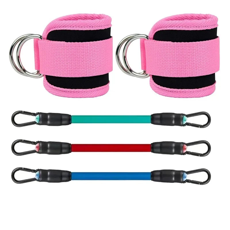 Ankle Strap & Resistance Band Set | Padded Neoprene Cuffs with D-Ring & Colour-Coded Resistance Tubes for Gym & Home Training | RUNGEAR
