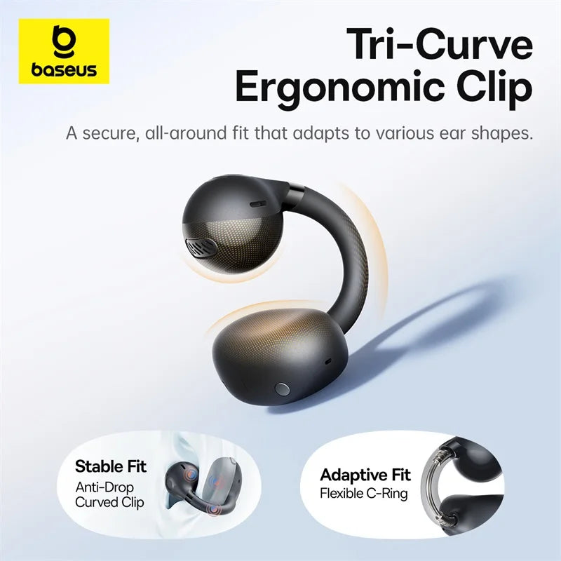 Running Tech Gear: Baseus BC1 Ear Clip Earbuds, Open Ear Wireless Earphones, Bluetooth 6.0 Clip On, 4-Mic Super Bass IP55 / Rungear