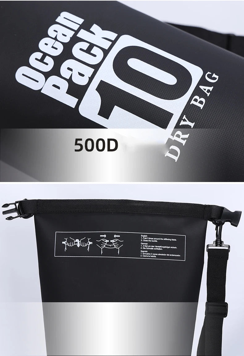 Waterproof PVC Roll-Top Dry Bag | 2L to 30L, Roll-Top Buckle Closure, Shoulder Strap Options | RUNGEAR