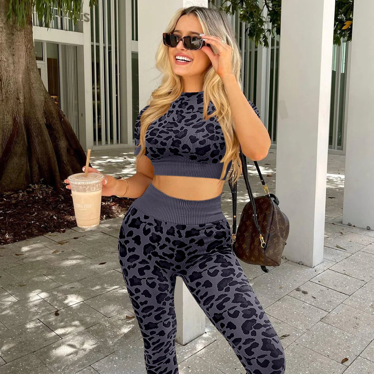 Women's Compression Apparel: 2PC Leopard, Seamless, Activewear Tracksuit Workout Clothes / Rungear