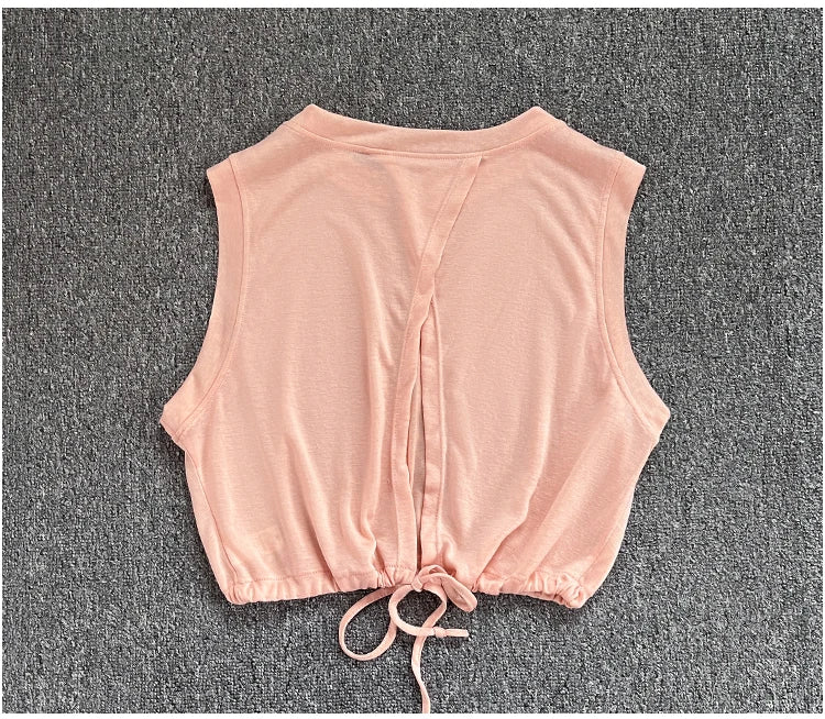 Women's Drawstring Crop Sports Top | Breathable Sleeveless Fitness Vest