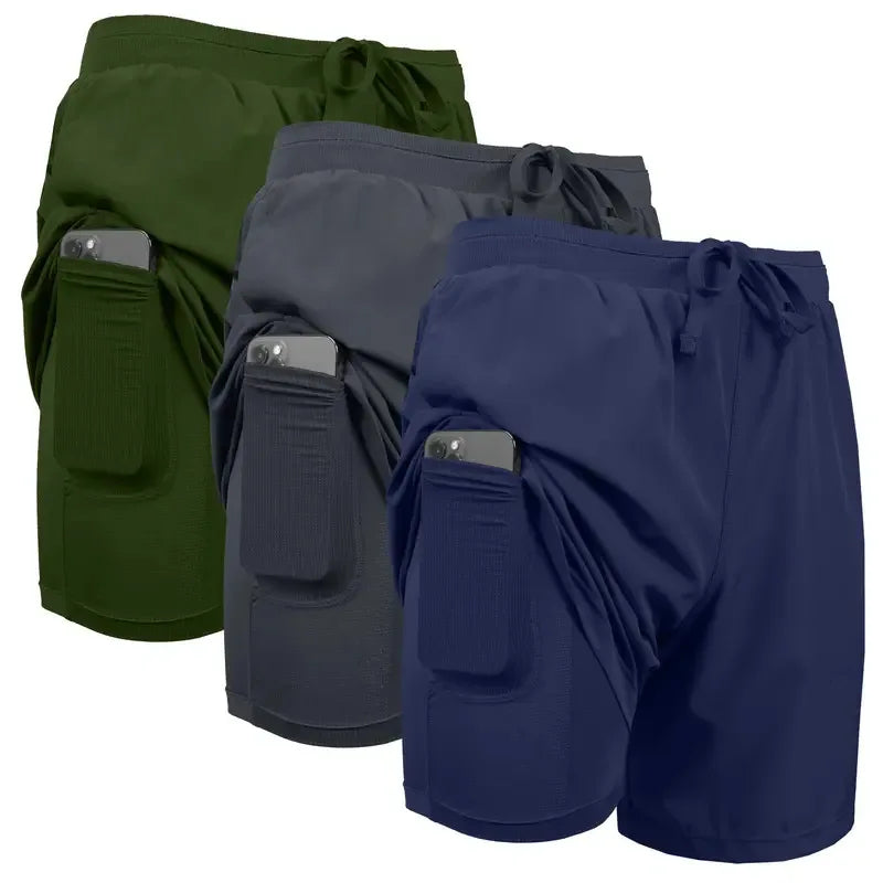 Men's Double-Layer Shorts: Quick Dry, Breathable, Fitness Sports Shorts with Built-In Pockets / Rungear