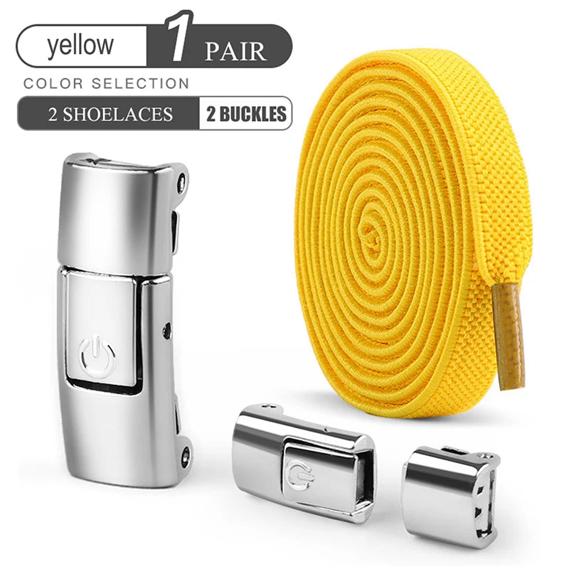 8mm Wide No-Tie Elastic Shoelaces with Press-Lock Buckle | Flat Laces for Sneakers