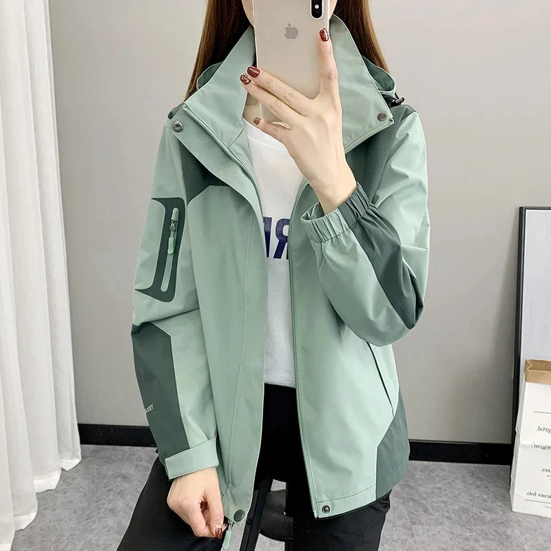 Women's Jacket Apparel: Waterproof, Windproof, Single-layer, Long Sleeved Hooded Jacket with Zipper / Rungear