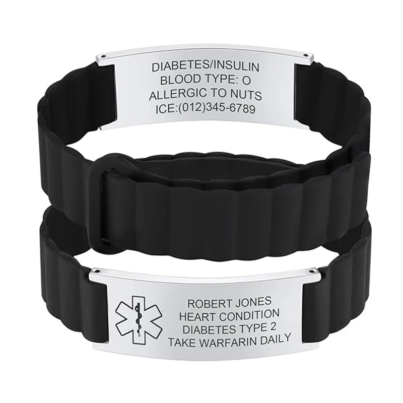 Unisex Custom Silicone Personalized Medical Emergency ID Bracelet