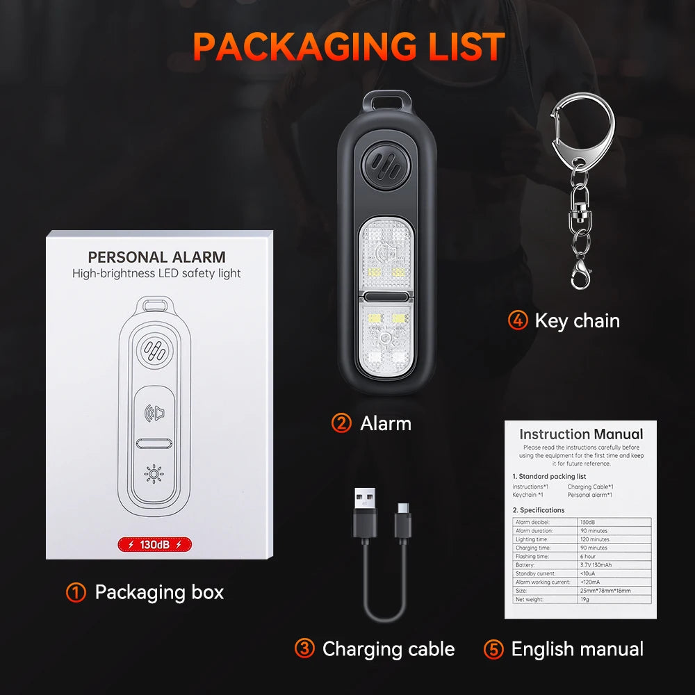 Awapow Personal Safety Alarm — 130dB Rechargeable Keychain with LED Light