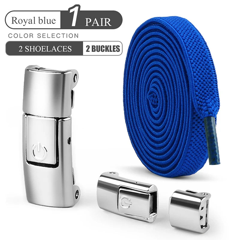 8mm Wide No-Tie Elastic Shoelaces with Press-Lock Buckle | Flat Laces for Sneakers
