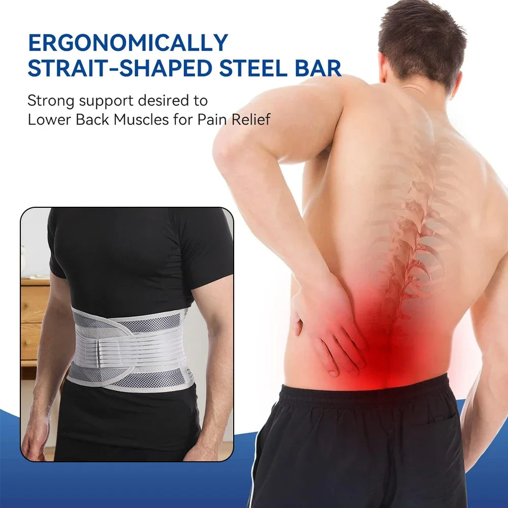 Lumbar Back Brace Support Belt | Breathable Anti-Skid with 5 Stays | Heating & Ventilate