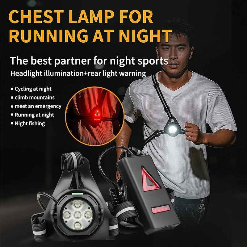 Waterproof Safety Night Running Lamp Chest Lamp with 90° Adjustable Beam Angle and Reflective Straps