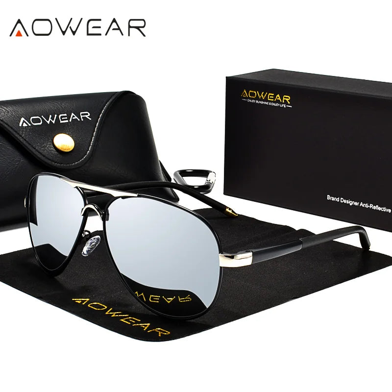 Men's Sunglasses Gear: AOWEAR Aviation Polarized Mirror Sunglasses / Rungear