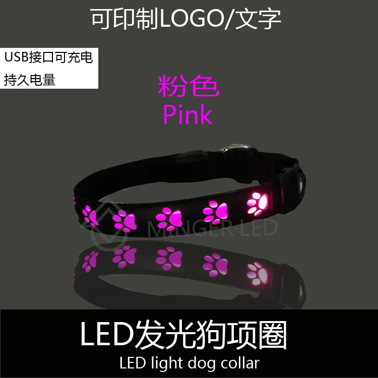 Reflective LED Paw Print Dog Collar | Breakaway Safety Nylon Collar for Night Walking