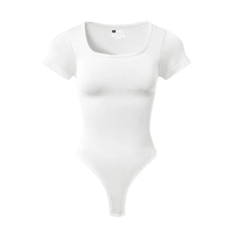 Women Casual Apparel: Plus Size, Seamless, Square Neck, High Elastic, Solid Ribbed Jumpsuit Top / Rungear