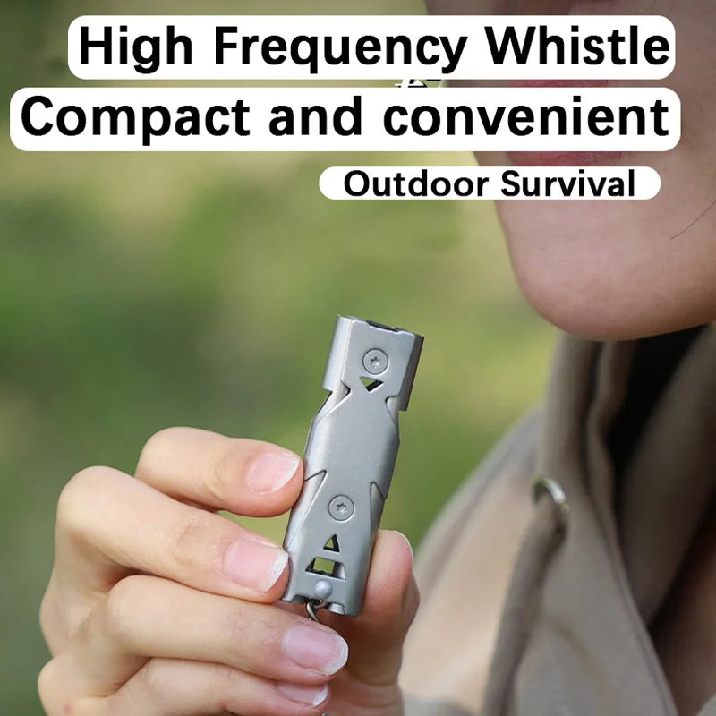 Survival Whistle Double Tube Bursting Sound Whistle Outdoor SOS Whistle Stainless Steel High Frequency Rescue Whistle