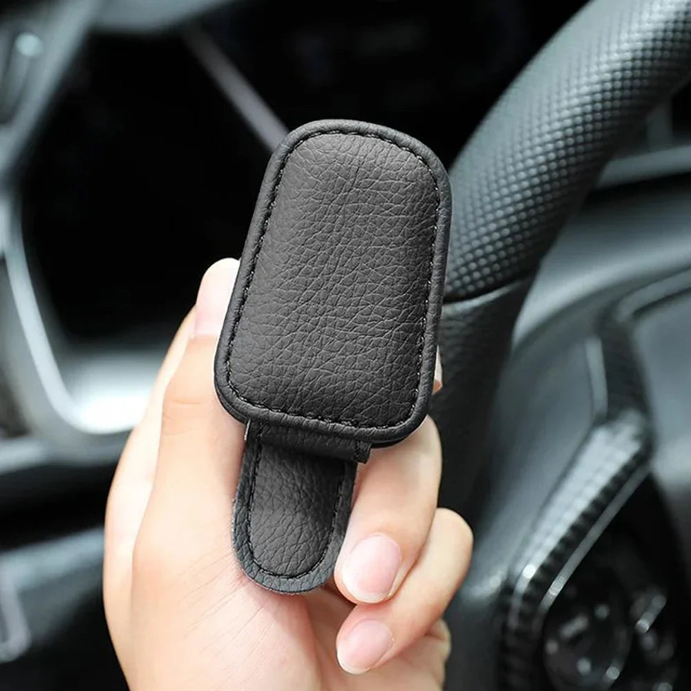 Magnetic Leather Sunglasses Clip for Car Sun Visor – Universal Fit, Compact, Secure Hold | Car Accessories | Black