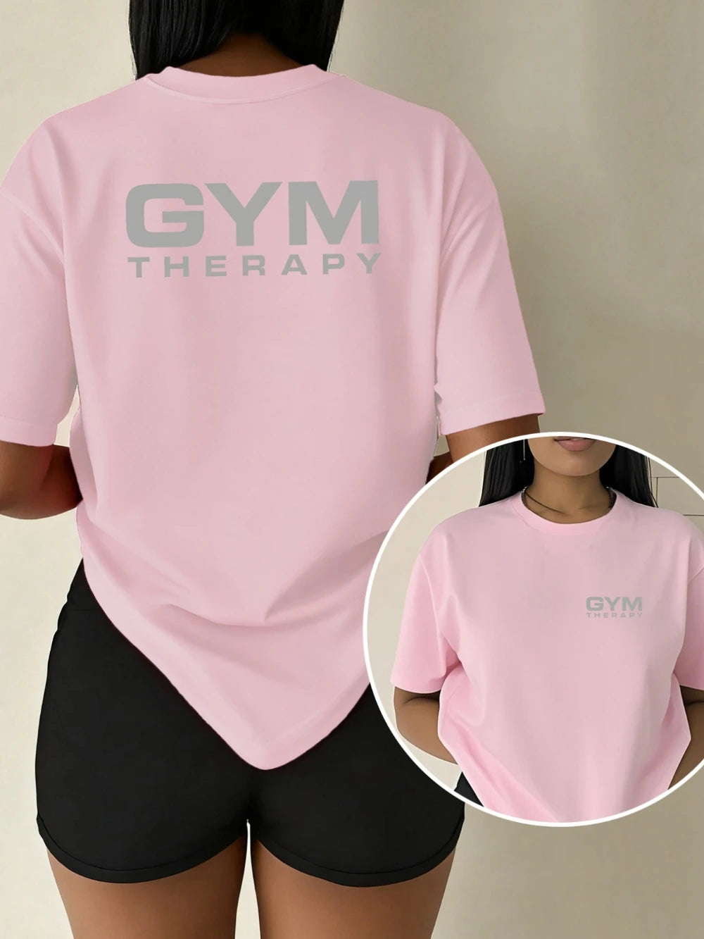 Women's Rungear Apparel: Short sleeve T-Shirt Top, 'GYM THERAPY' Double-Sided Print For Summer / Rungear