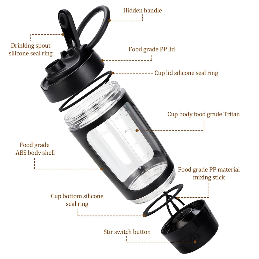 650ml Automatic Electric Protein Shaker Blender – Portable Multipurpose Whey Protein & Juice Mixer Cup for Gym & Fitness | RUNGEAR