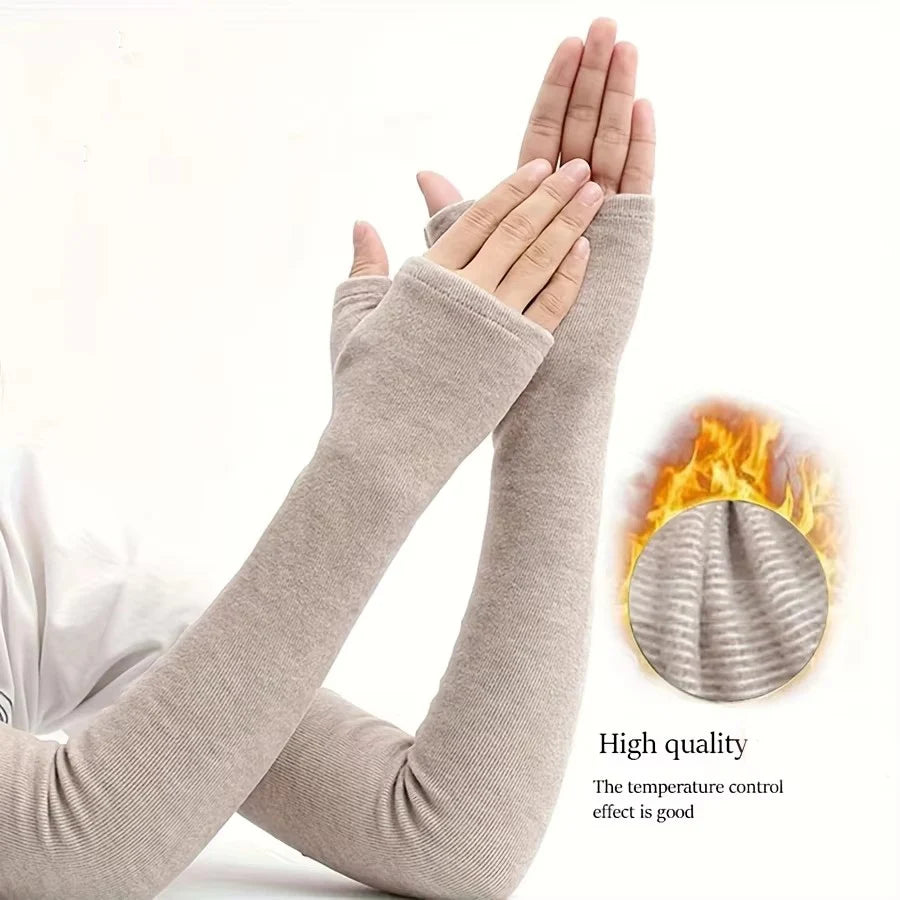 Winter Gear Accessories: Unisex, Thickened, Plush Cold-Proof, Warm Elbow Guard, Fingerless Arm Sleeves with Thumb Holes / Rungear