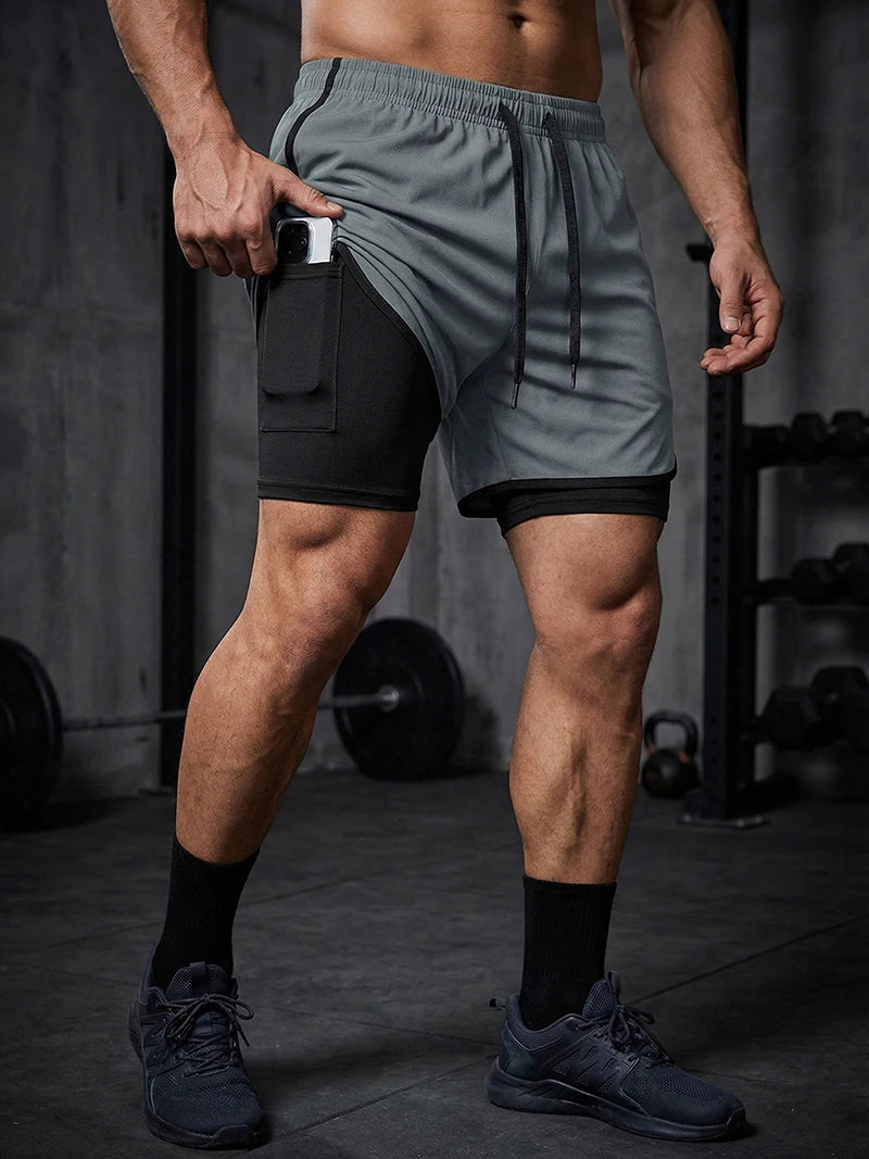 Men's Quick-Dry Apparel: Quick Dry, Stretchy 2 in 1 Running Workout Performance Activewear Shorts with Phone Pocket, Towel Loop / Rungear