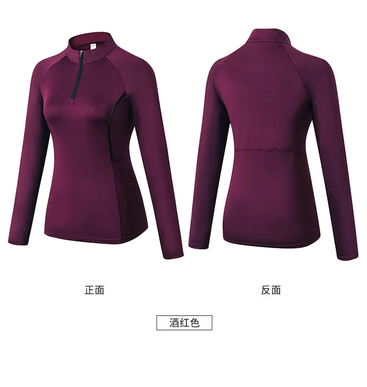 Women's Quarter-Zip Long Sleeve Athletic Top – High-Elastic, Compression Fit | Running, Yoga & Training | S–XXL