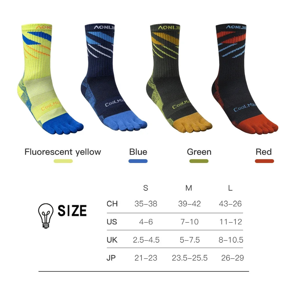 AONIJIE Long Tube Toe Socks – Warm, Breathable Five-Finger Running Socks for Hiking and Camping