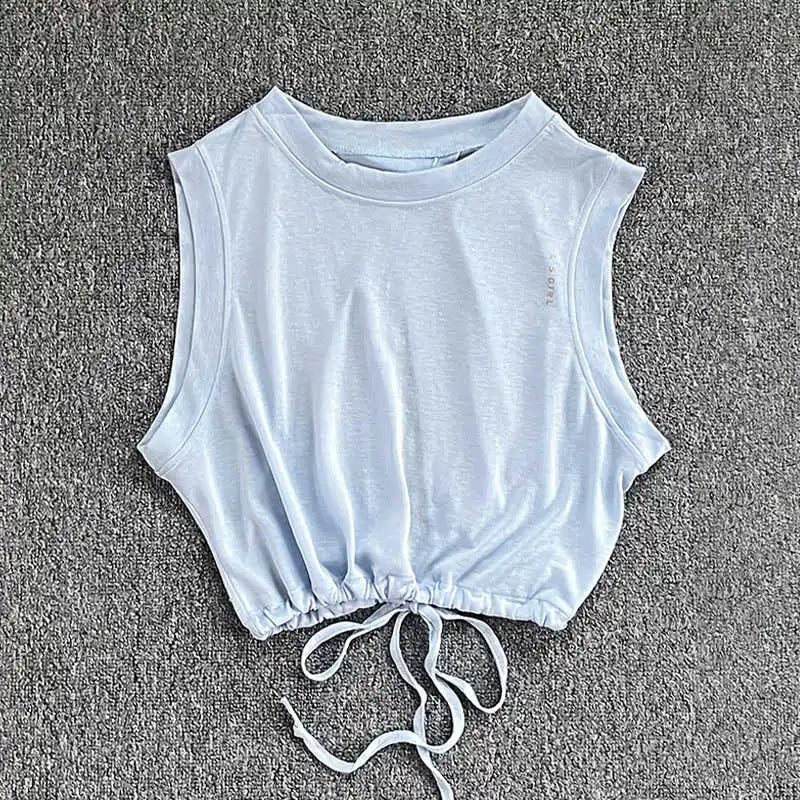 Women's Drawstring Crop Sports Top | Breathable Sleeveless Fitness Vest