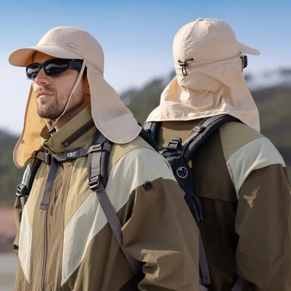 Unisex Breathable Detachable Mask Wide Brimmed Bucket Sunhat For All Outdoor Sports