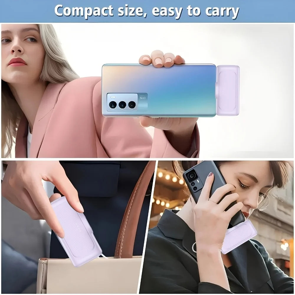 5,000mAh Mini Power Bank with Built-in USB-C Connector – 22.5W Fast Charge, No Cable Needed | Universal Compatibility | Purple