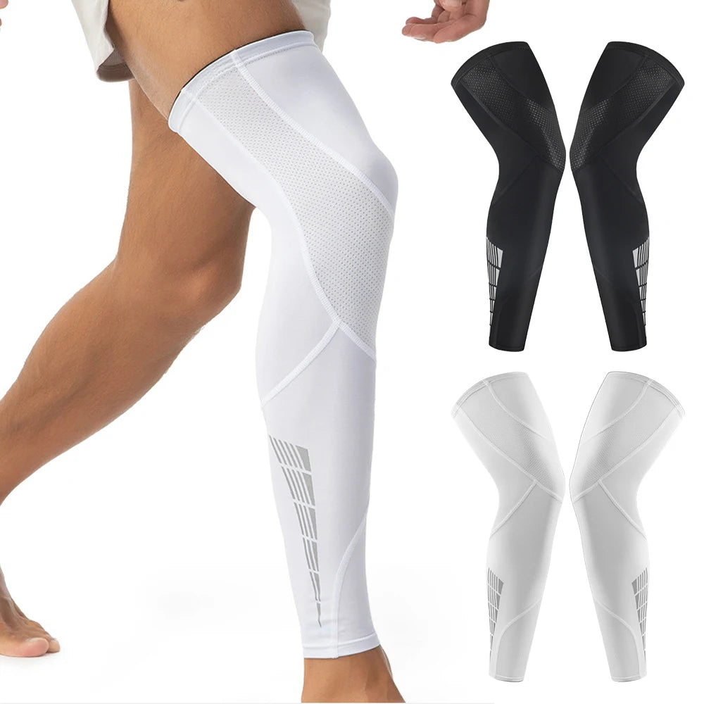 1 Pair Sports Full Leg Compression Sleeve for Men and Women, with Anti-slip Silicone Strips