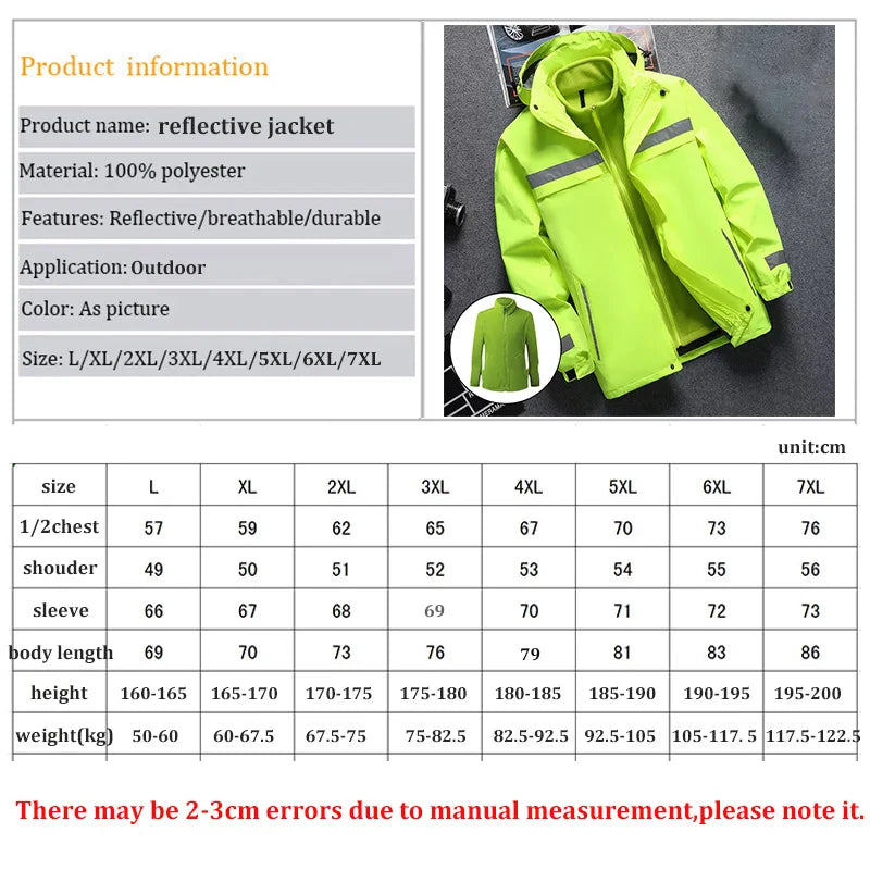 Plus Size High Visibility Waterproof Windproof Safety Jacket Reflective with Detachable Liner