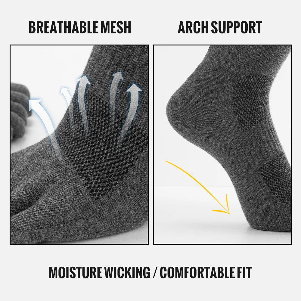 Five Finger Toe Socks | Arch Support Running Socks with Moisture-Wicking Cotton | 1, 2 or 3 Pairs