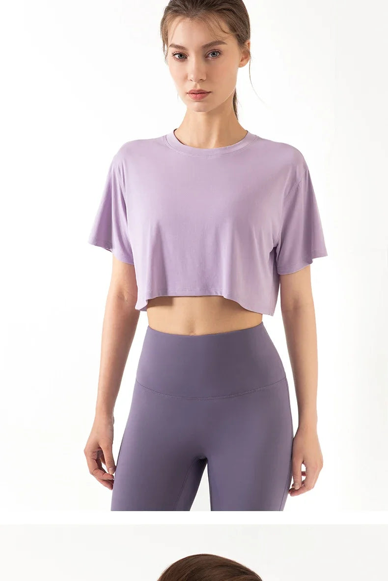 Women's Loose Ultralight Short Sleeve Elastic Breathable Exercise Sport Crop Top