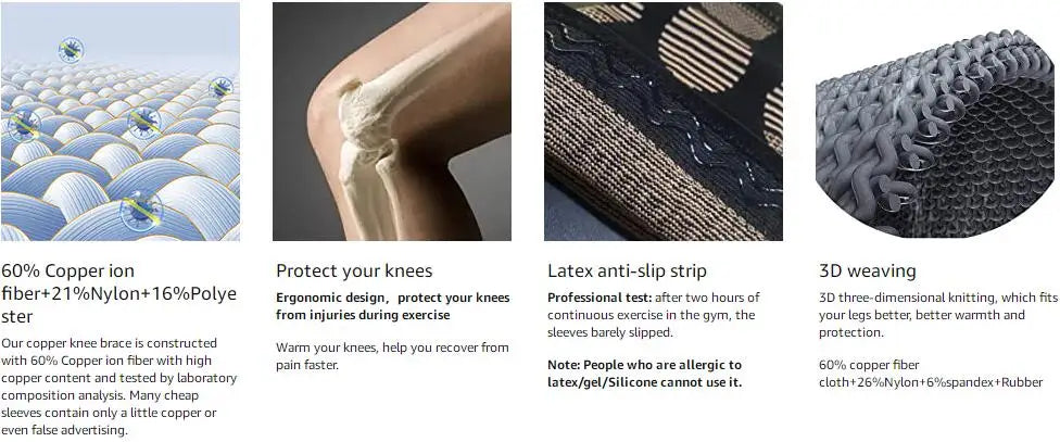 Recovery Gear Accessories: Copper Knee Compression Sleeve Brace for Arthritis Pain & Knee Pain Support / Rungear