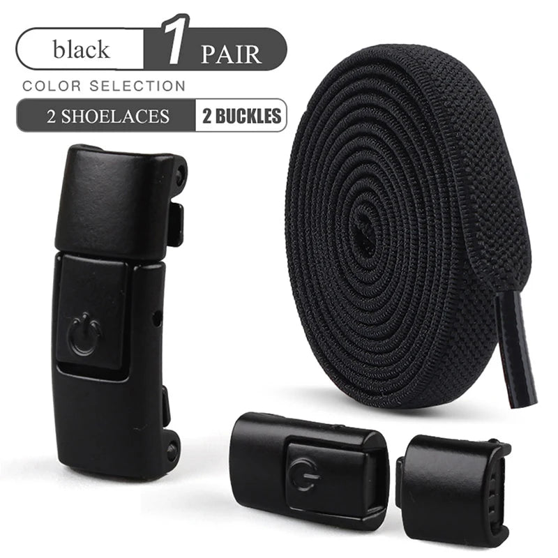 8mm Wide No-Tie Elastic Shoelaces with Press-Lock Buckle | Flat Laces for Sneakers