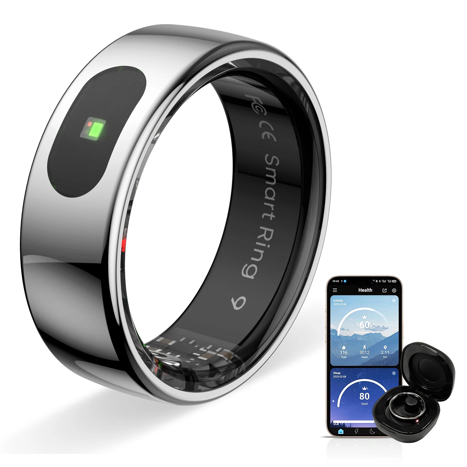 Tech Gear Accessories: NEW R08 Unisex Smart Ring with Charging Case Health and Sleep Monitor 5ATM Waterproof Multi Sport Mode Heart Rate Monitoring / Rungear