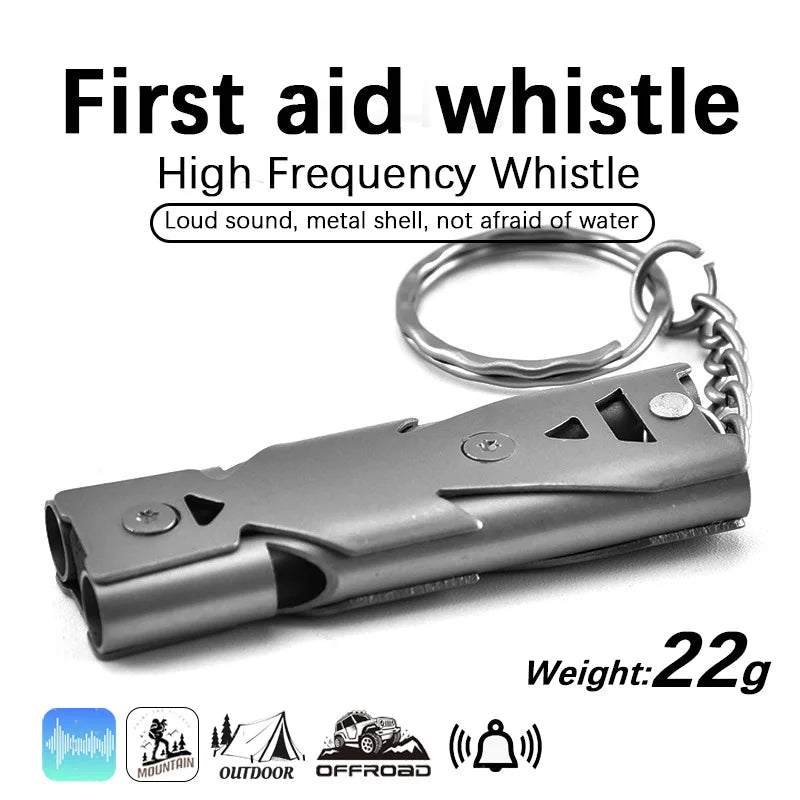 Survival Whistle Double Tube Bursting Sound Whistle Outdoor SOS Whistle Stainless Steel High Frequency Rescue Whistle