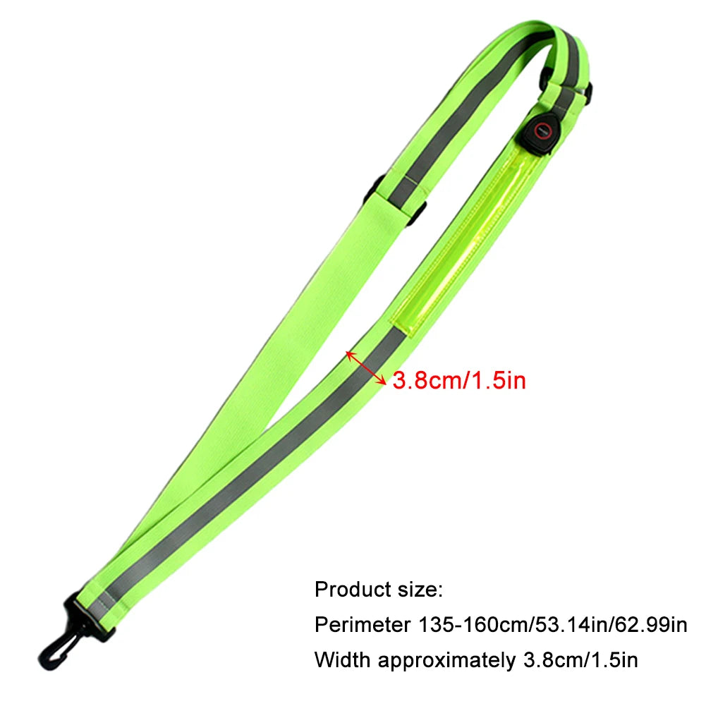 USB Rechargeable LED Reflective Running Strap – High Visibility Crossbody Safety Light