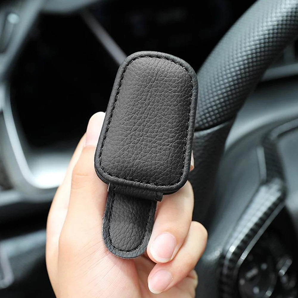 Leather Car Sun Visor Sunglasses Clip | Genuine Cowhide, Contrast Stitching, Universal Fit | Beige, Red, Gray, Black | RUNGEAR
