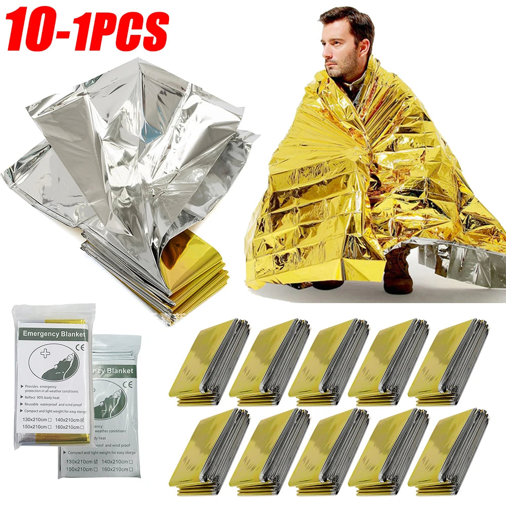 Trail Gear Accessories: 1-10 PC Emergency Thermal, Windproof Foil Survival Blanket / Rungear