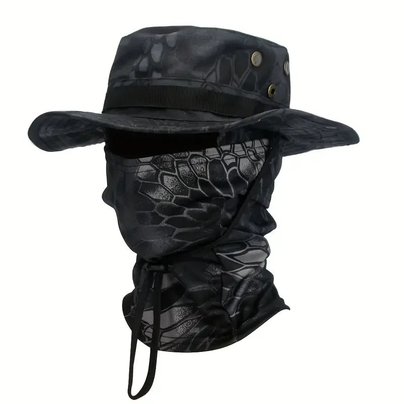 Camouflage Boonie Hat with Integrated Balaclava – Wide Brim, Foldable, UV Protection | Hunting, Fishing & Outdoor | 8 Camo Patterns