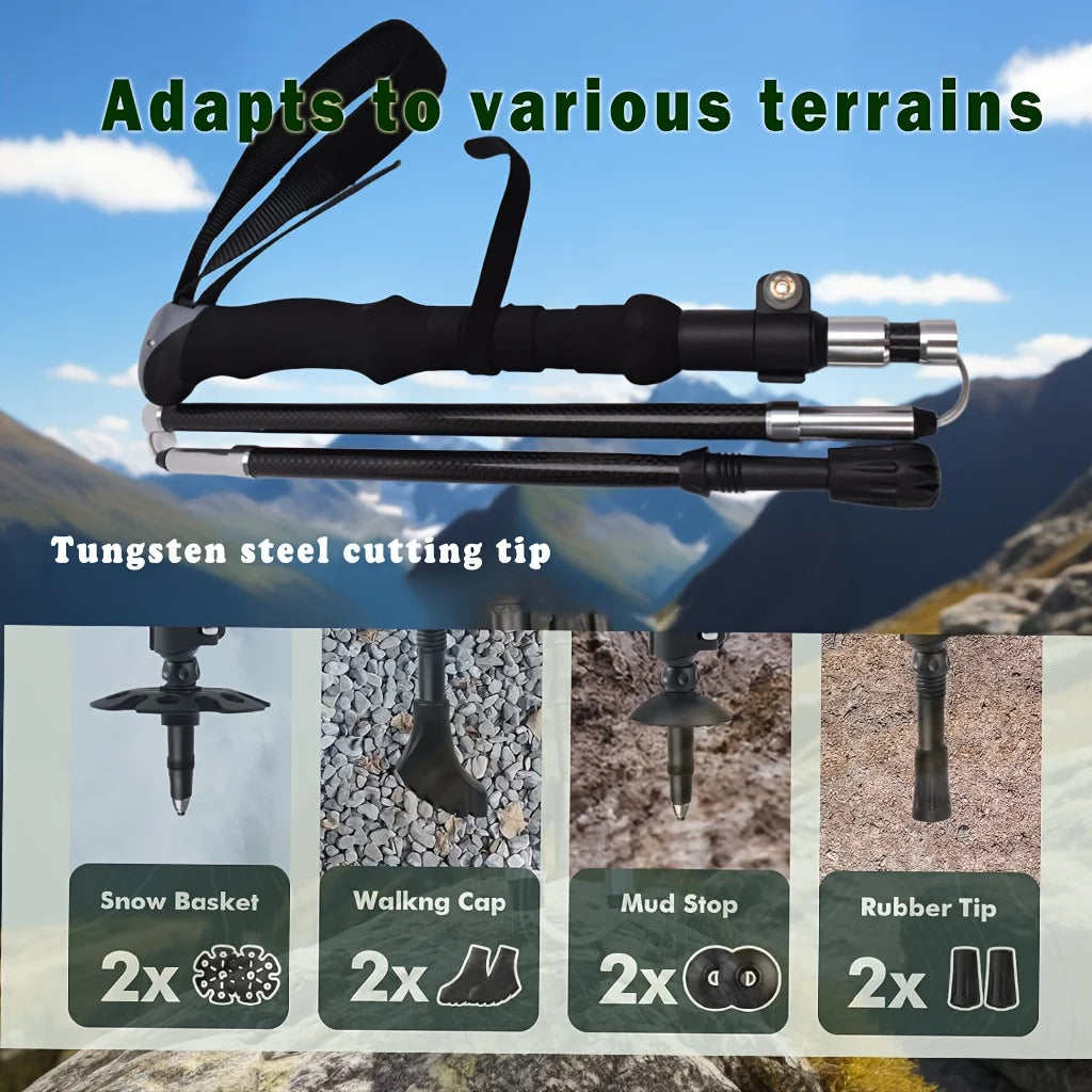 Premium 100% Carbon Fibre Trekking Poles – 2 Pack Adjustable Lightweight Hiking Sticks with Quick Flip Lock & Anti-Shock | RUNGEAR