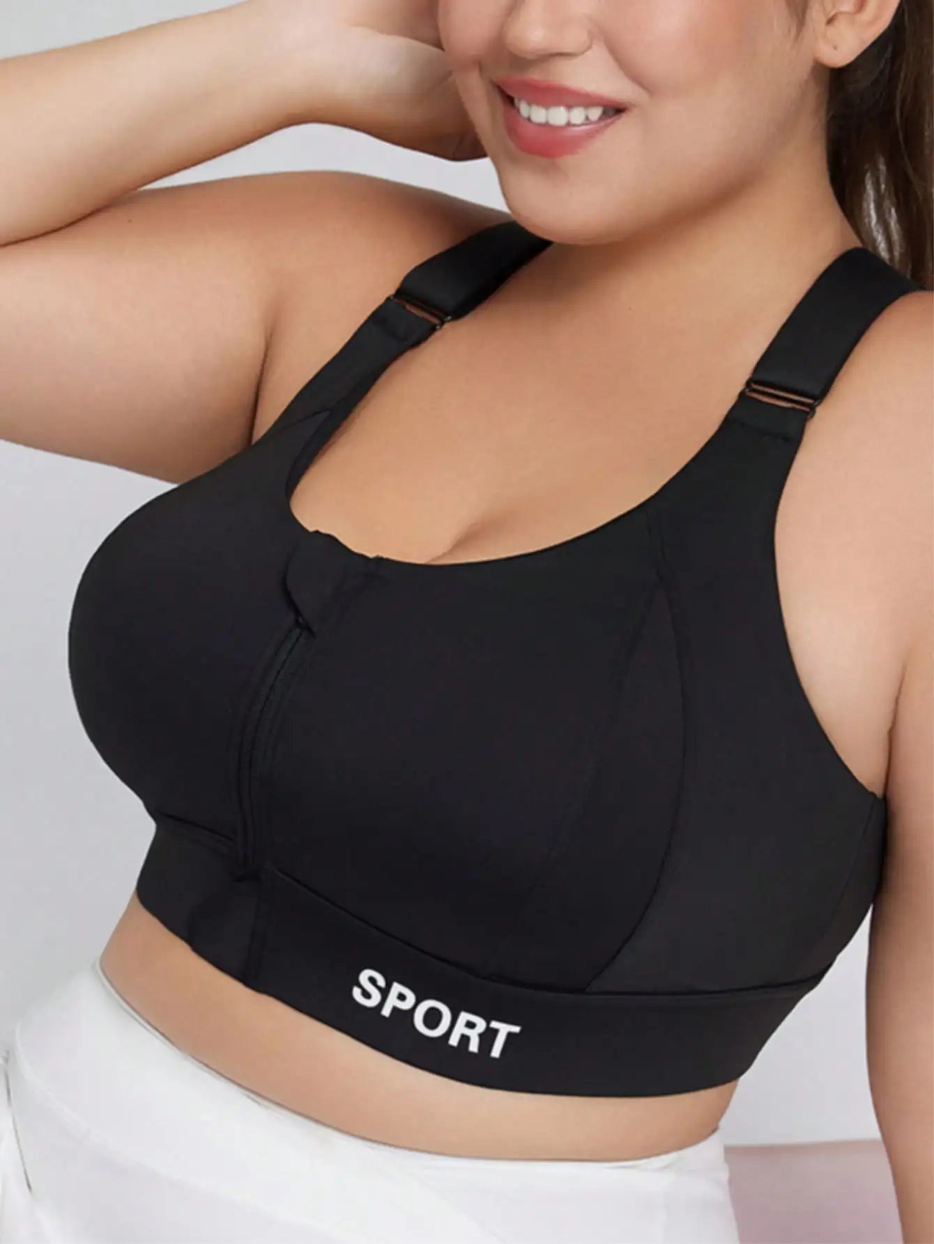Women's Plus-Size High Support Sports Bra | Front Zip, Adjustable Cross Straps