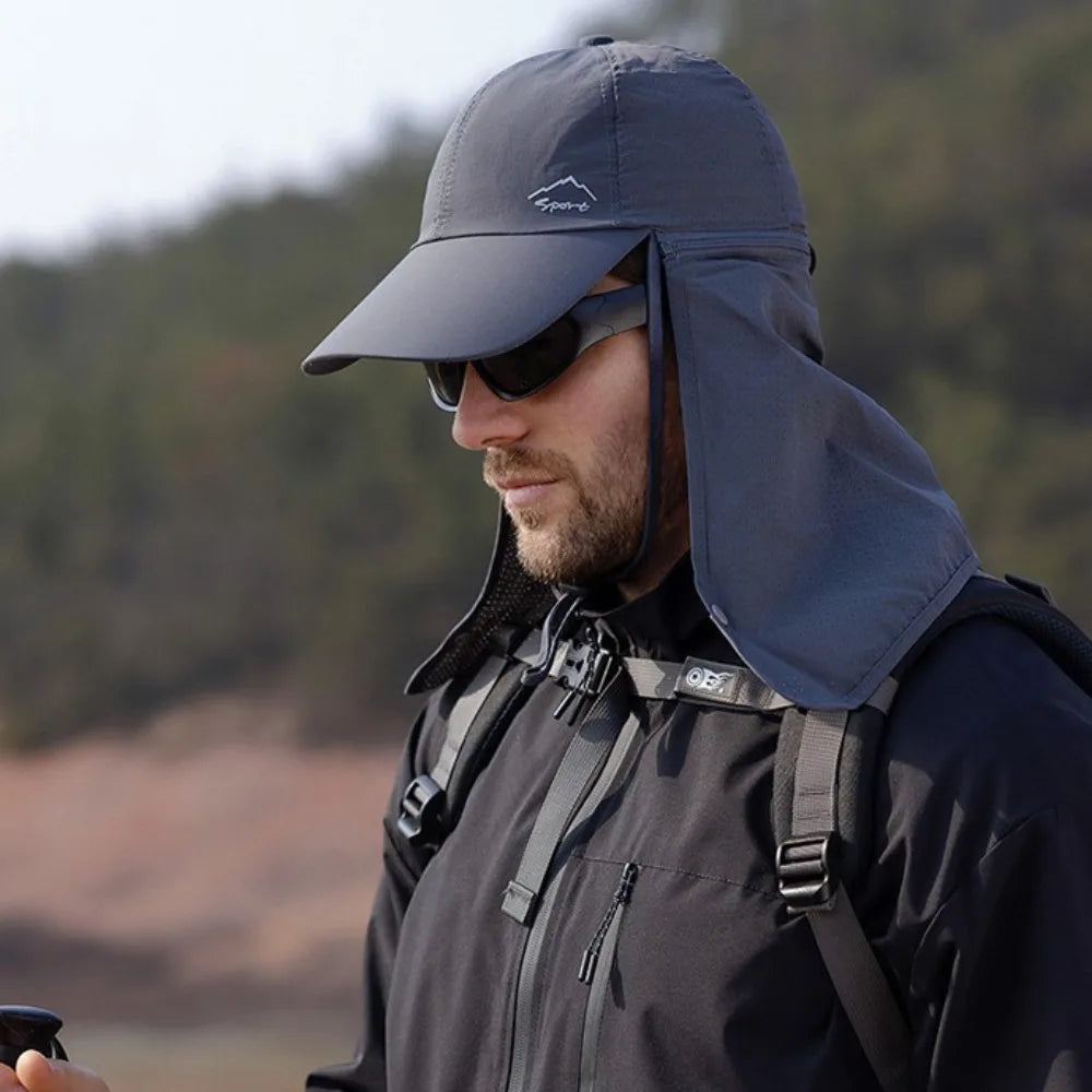 Unisex Breathable Detachable Mask Wide Brimmed Bucket Sunhat For All Outdoor Sports