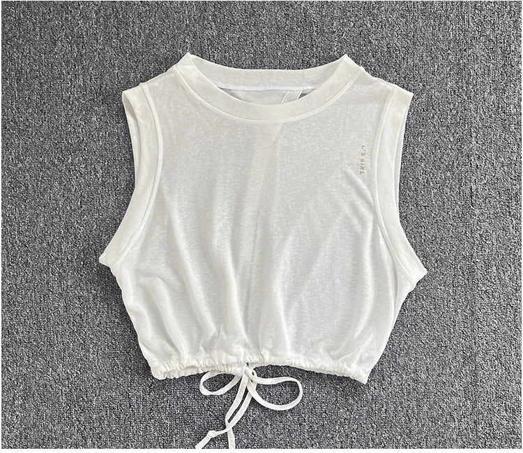 Women's Drawstring Crop Sports Top | Breathable Sleeveless Fitness Vest