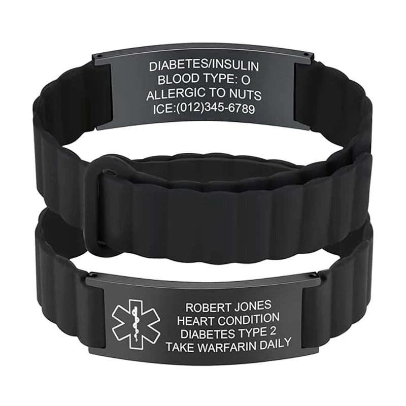 Unisex Custom Silicone Personalized Medical Emergency ID Bracelet