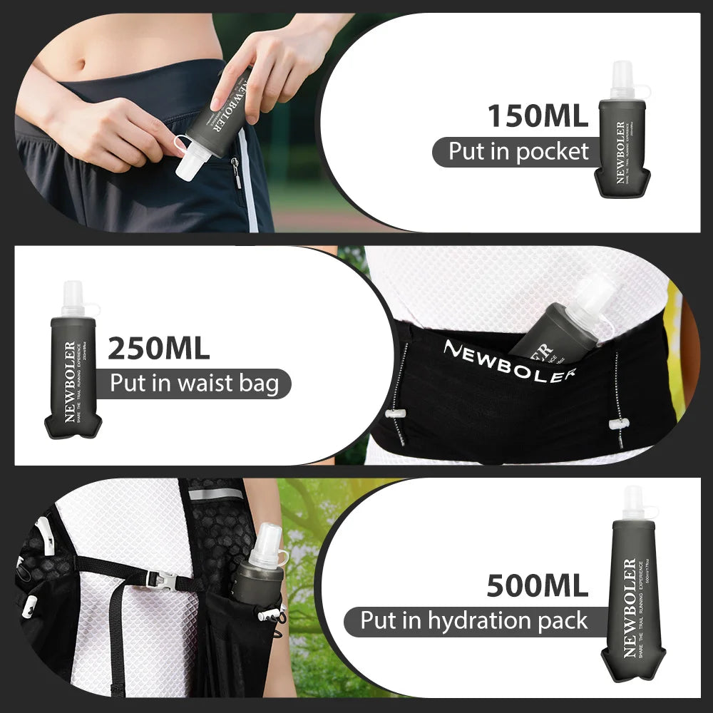 NEWBOLER Soft Flask – Foldable TPU Water Bottle | 150ml / 250ml / 500ml | Running, Hiking & Cycling
