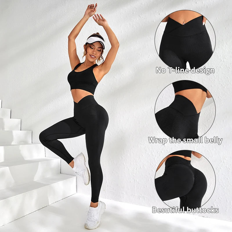 Women's Compression Apparel: Sports Seamless Pant Leggings, High V-Waist Elastic Fitness Pants With Raised Hips / Rungear