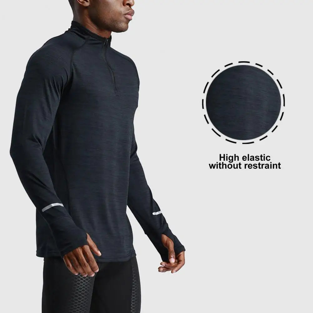 Men's Quick-Dry Apparel: Long Sleeve, Half-Zip, Pullover Running Compression Fitness Shirt / Rungear