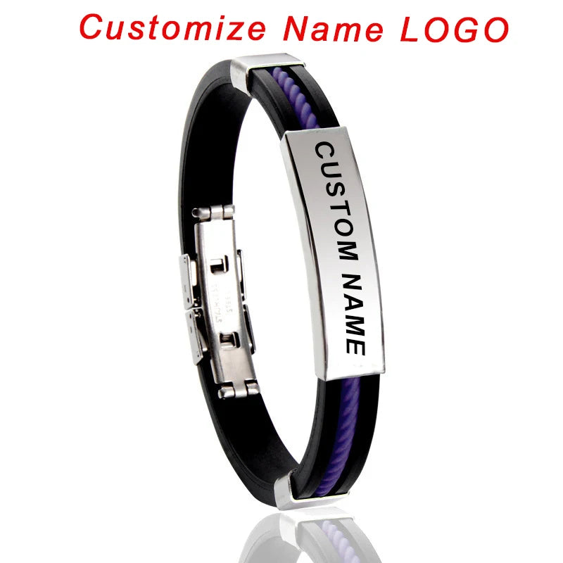 Unisex Medical ID Emergency Name Engrave Silicone Bracelet With Snap Button