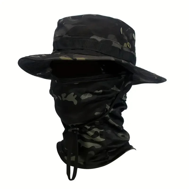 Camouflage Boonie Hat with Integrated Balaclava – Wide Brim, Foldable, UV Protection | Hunting, Fishing & Outdoor | 8 Camo Patterns