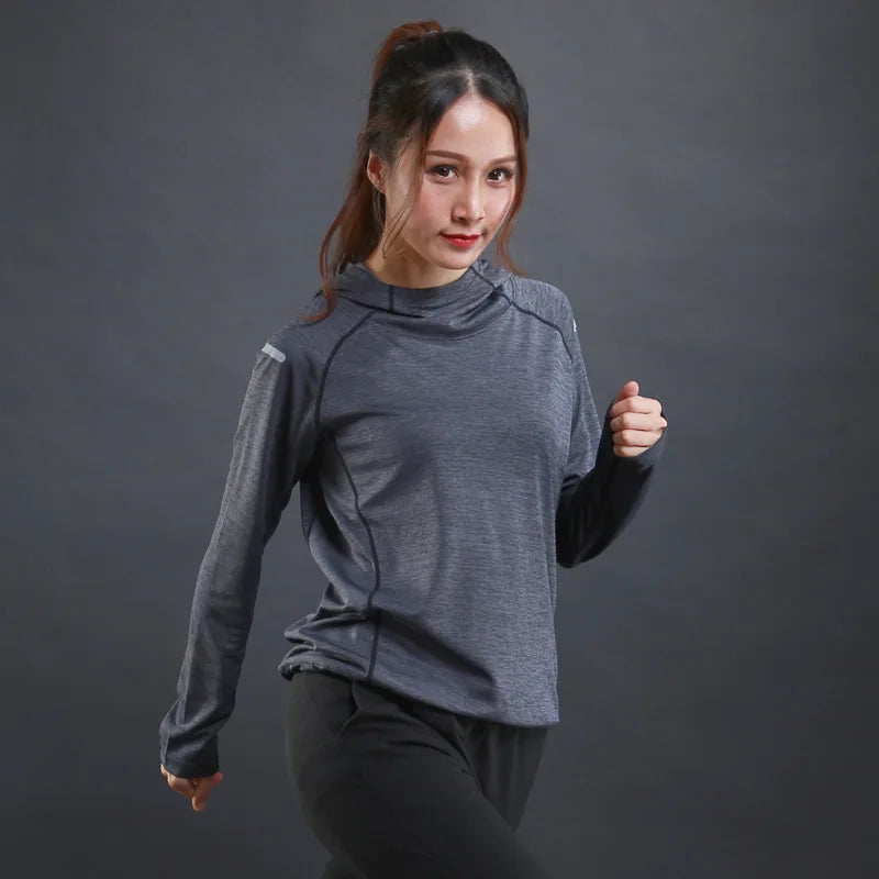 Women's Running Apparel: Quick Drying, Breathable, Long Sleeved Hooded Training T-Shirt / Rungear